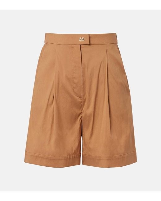 Max Mara Brown Medeola Pleated Cotton-Blend Bermuda Shorts