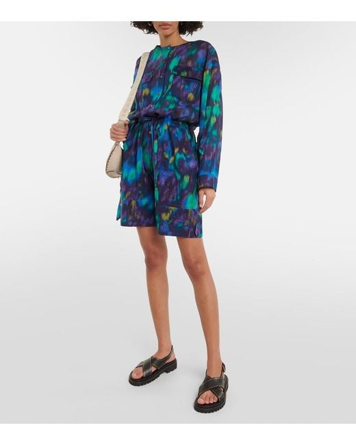Isabel Marant Blue Niely Printed Cotton Playsuit