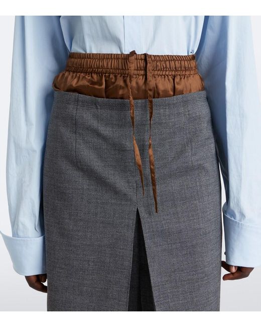 Prada Gray Layered Pleated Wool Midi Skirt