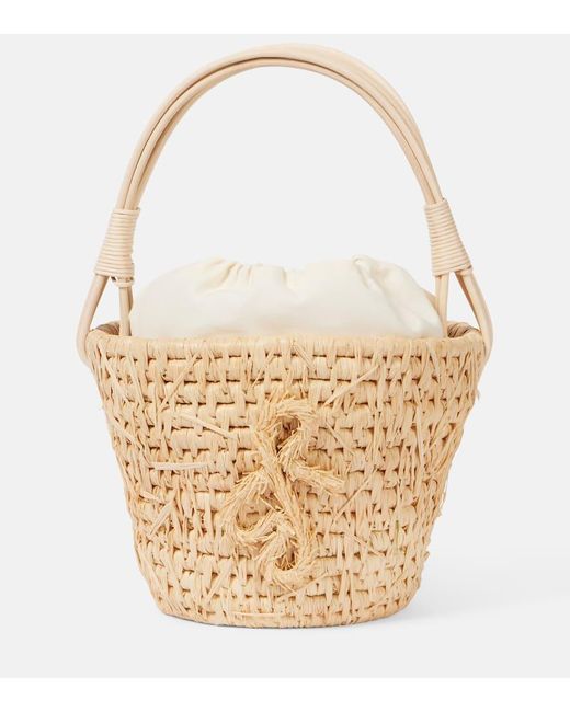 Ruslan Baginskiy Metallic Hay Rattan-Trimmed Straw Basket Bag