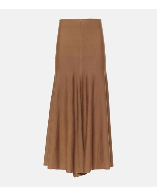 Khaite Brown Mayu Knitted Wool Midi Skirt