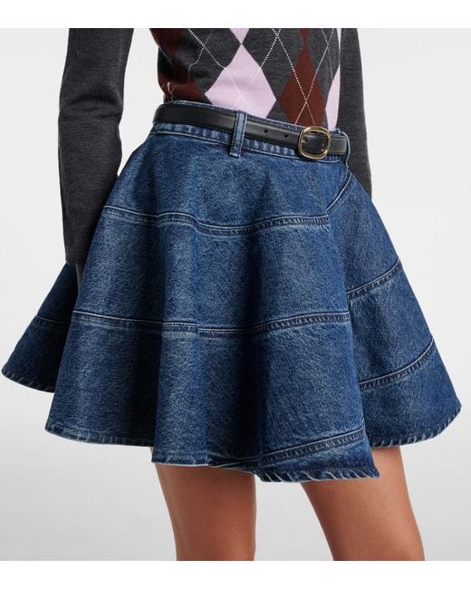 Minifalda De Denim Con Cinturon Self-Portrait de color Blue