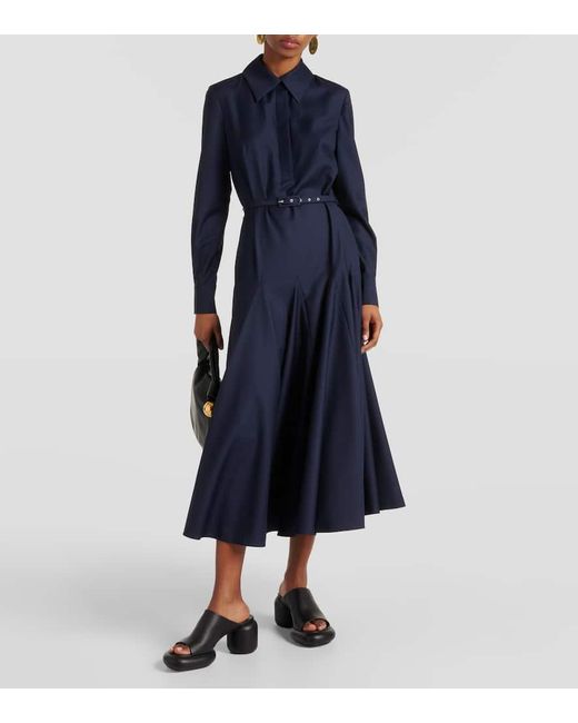 Emilia Wickstead Blue Vy And Black Marione Belted-waist Wool Midi Dress