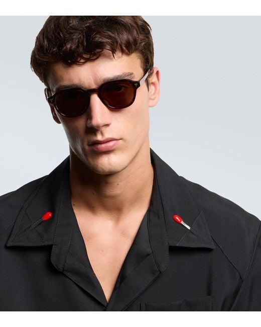 Bottega Veneta Brown Triangle Stud Round Sunglasses for men