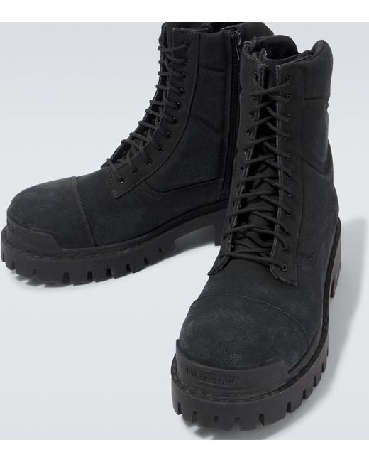 Balenciaga Black Combat Strike Canvas Lace-Up Boots for men