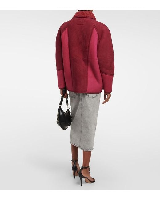 Isabel Marant Red Abeni Shearling-Lined Suede Jacket