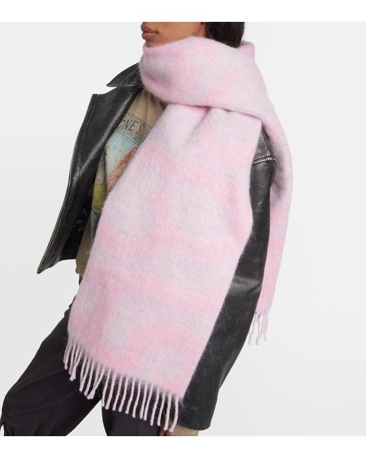 Acne Pink Logo Wool-Blend Scarf