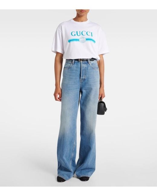 Gucci White Oversized-T-Shirt Aus Baumwoll-Jersey Mit Print