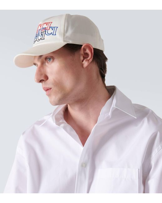 Gucci White Logo Embroidered Cotton Baseball Cap for men