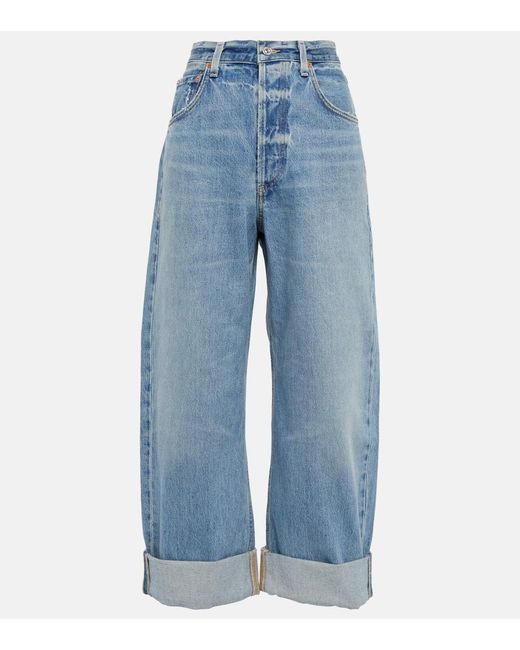 Citizens of Humanity Blue Ayla Mid-Rise Cropped Wide-Leg Jeans