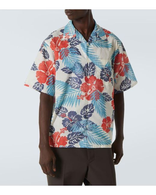 Prada Floral Camp Collar Hemd in Blue für Herren