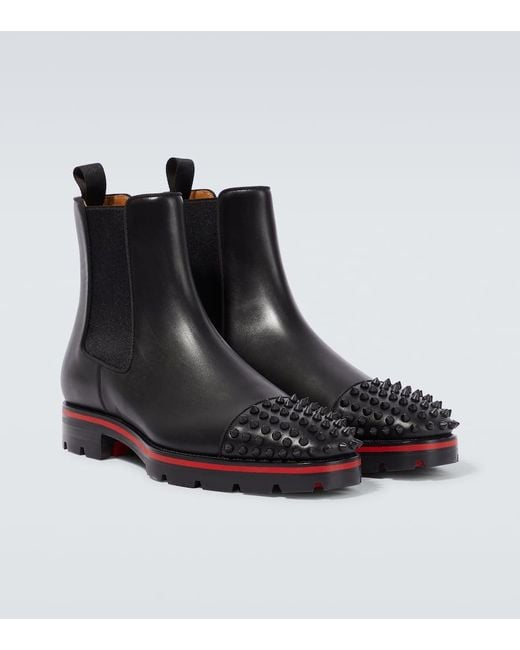 Christian Louboutin Black Melon Spikes Leather Chelsea Boots for men