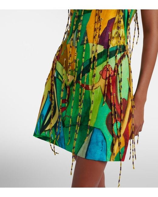 ALÉMAIS Green Mokshini Beaded Linen-Blend Minidress