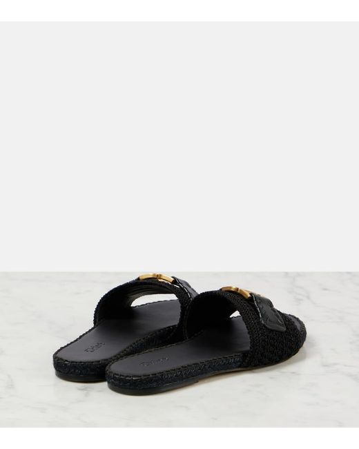 Chloé Black Marcie Leather-Trimmed Espadrille Slides