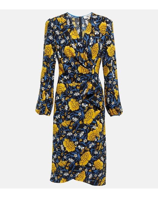 Diane von Furstenberg Blue Floral Printed Midi Dress