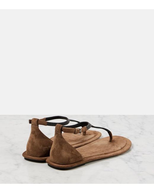 Brunello Cucinelli Brown Monili Suede Thong Sandals