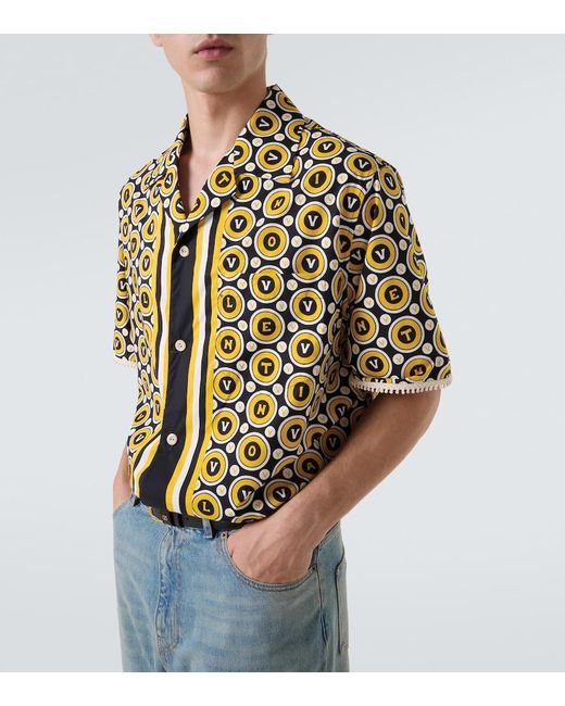 Valentino Yellow Bulles Royales Cotton Poplin Bowling Shirt for men