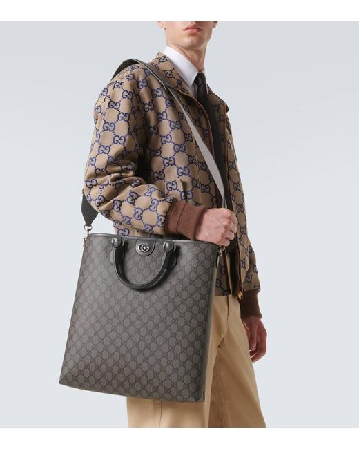Gucci Gray Ophidia GG Medium Leather-trimmed Tote Bag for men