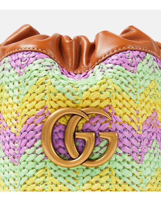 Gucci Multicolor Bucket-Bag GG Marmont Super Mini aus Raffiabast
