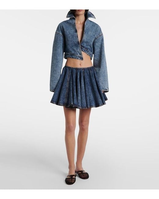Alaïa Blue Pleated Denim Miniskirt