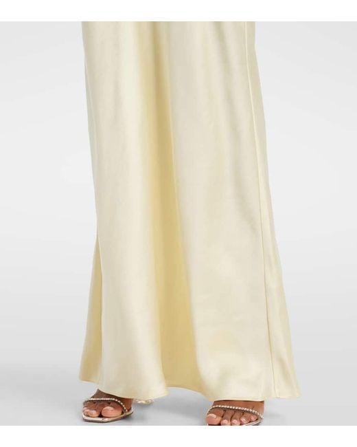 Self-Portrait White Floral-Applique Satin Maxi Dress