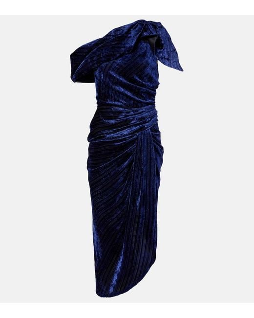 Isabel Marant Blue Cyane One-Shoulder Velvet Midi Dress