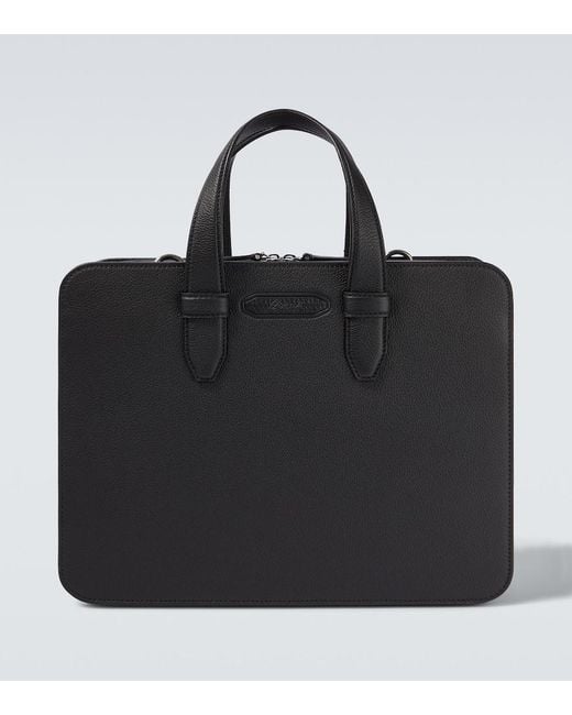 Brioni Black Leather Briefcase for men