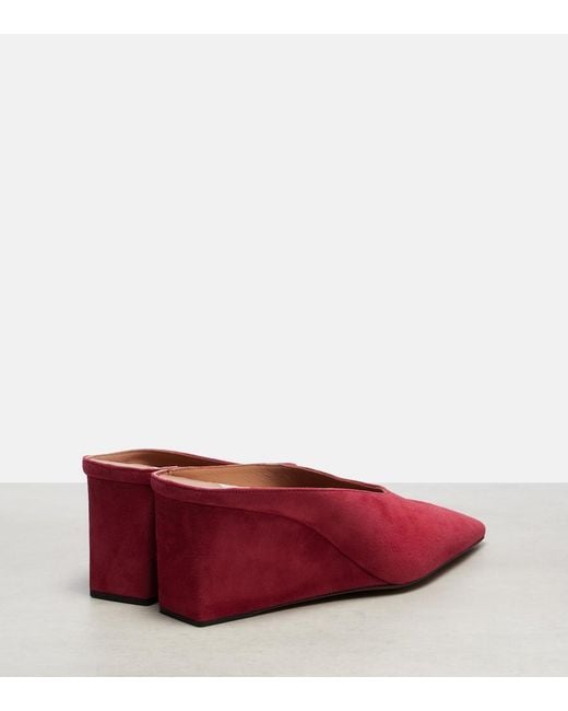 Alaïa Red Cube 75 Suede Wedge Mules