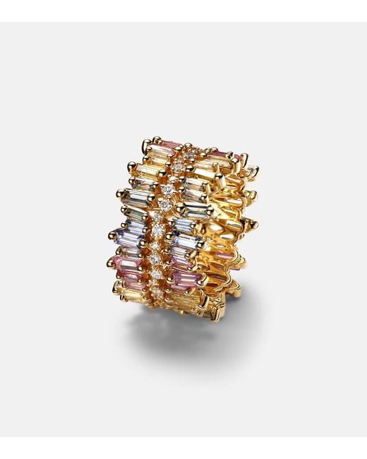 Suzanne Kalan Metallic Sansa Pastel Rainbow 18kt Gold Ring With Diamonds And Sapphires