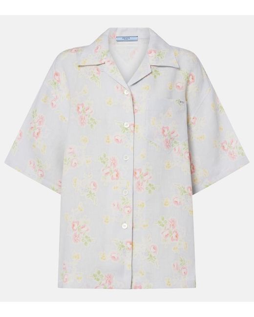 Prada White Floral Linen Shirt