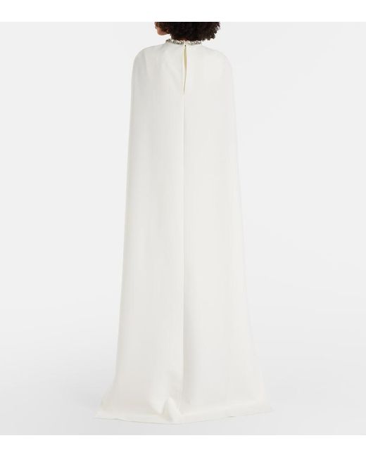 Roland Mouret White Crystal-Embellished Caped Crepe Gown