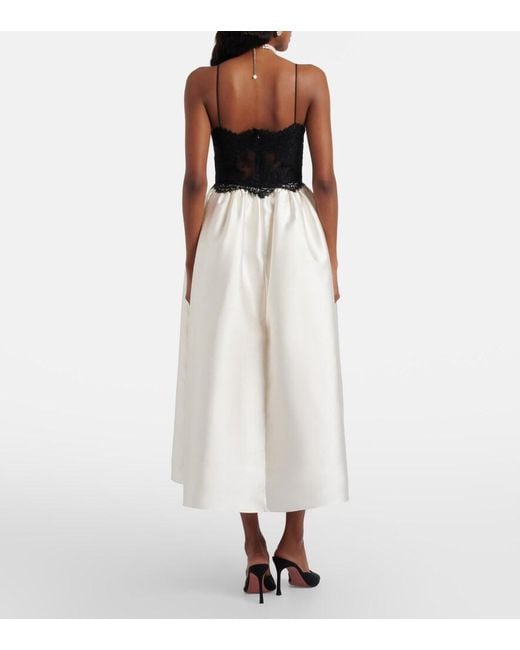 Self-Portrait White Taffeta And Lace Midi Dress