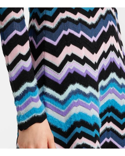 Missoni Blue Zigzag Knitted Turtleneck Midi Dress
