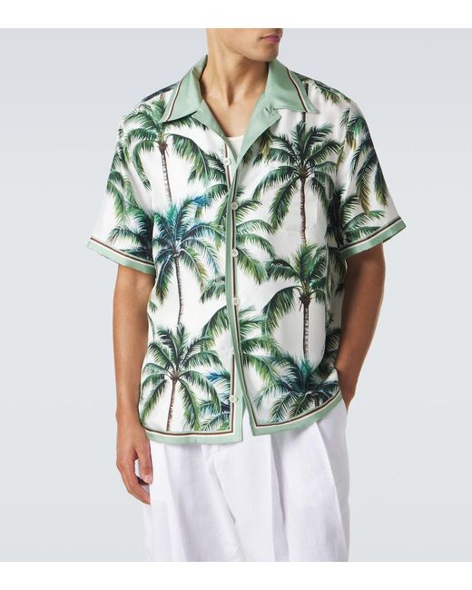Dolce & Gabbana Green Printed Silk Twill Shirt for men