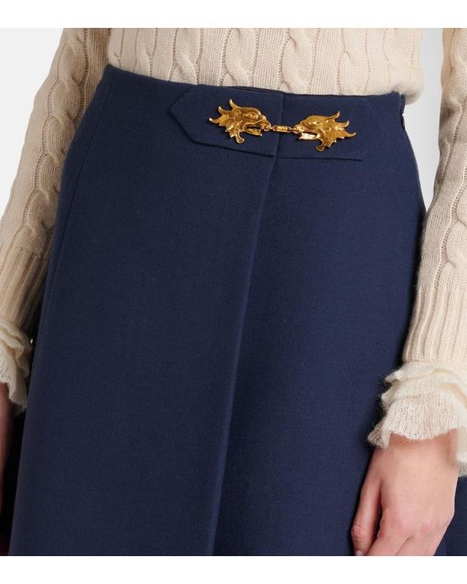 Valentino Blue Virgin Wool Crepe Midi Skirt