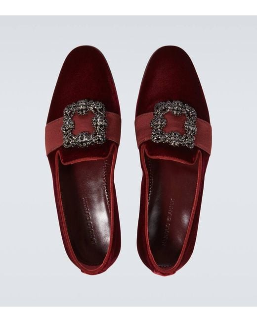 Manolo Blahnik Red Carlton Embellished Velvet Loafers for men