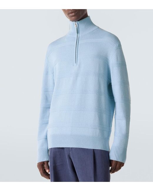 Allude Blue Cotton And Cashmere Turtleneck Sweater for men