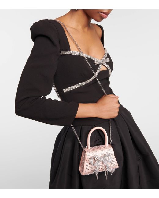 Self-Portrait Pink The Bow Micro Embellished Tote Bag
