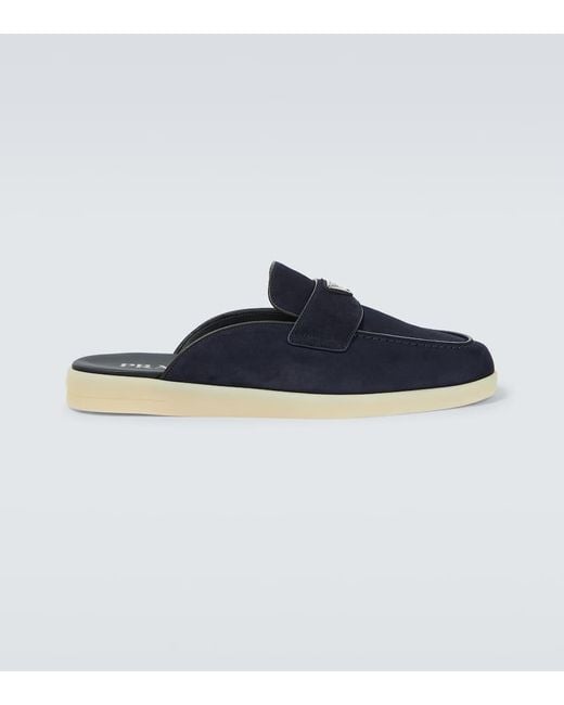 Prada Blue Logo Suede Slippers for men