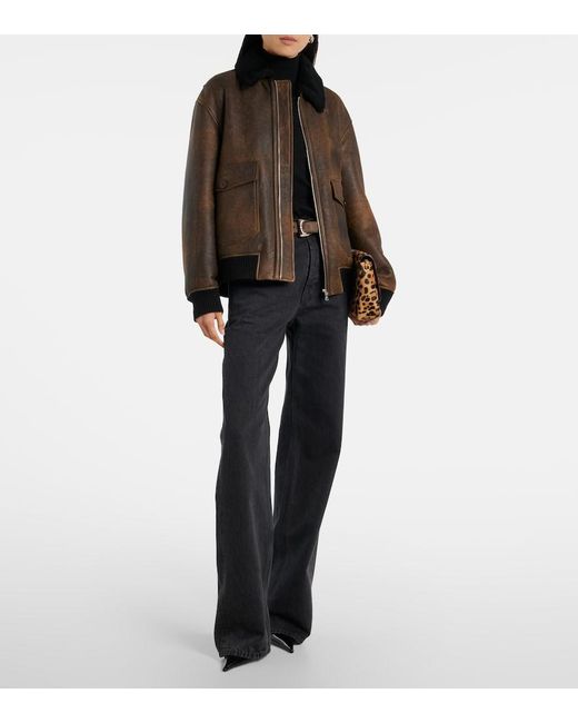 Nour Hammour Brown Anton Shearling-Lined Leather Bomber Jacket