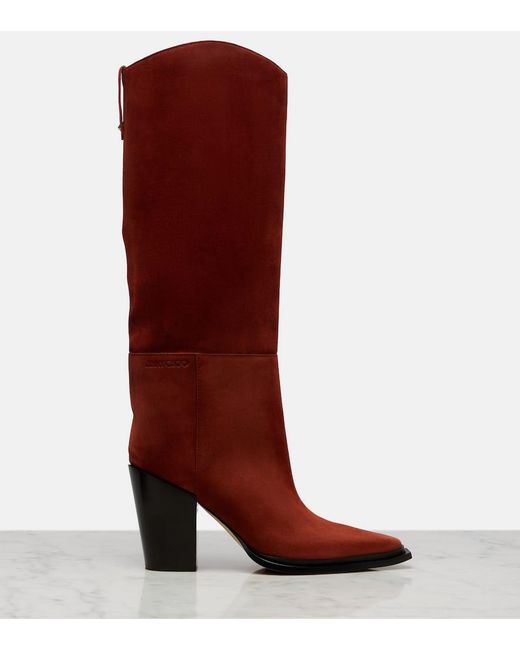 Jimmy Choo Red Cece 80 Suede Knee-High Boots