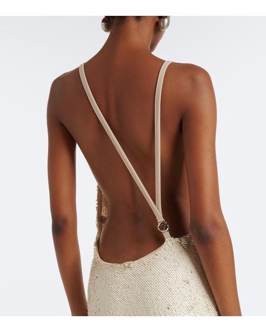 Coperni White Draped Open-Back Sequined Maxi Dress