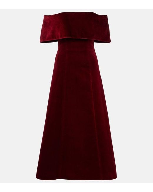 Emilia Wickstead Red Carita Off-Shoulder Cotton Velvet Midi Dress