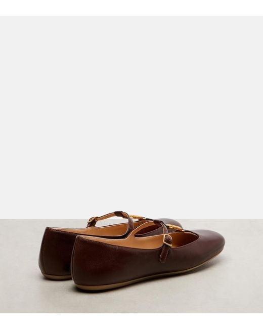 Chloé Brown Leonore Embellished Leather Ballet Flats