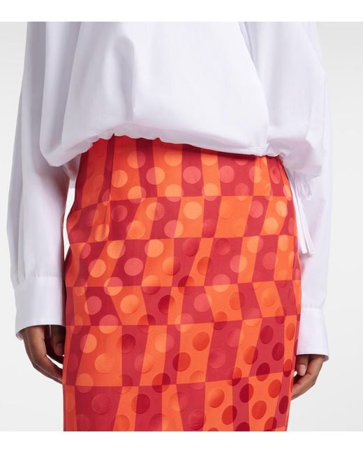 Dries Van Noten Orange Satin Jacquard Midi Skirt