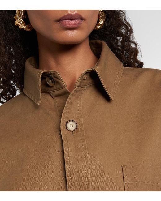 Saint Laurent Brown Cassandre Cotton And Linen Overshirt
