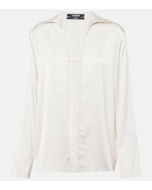 Jacquemus White La Chemise Notte Satin Top
