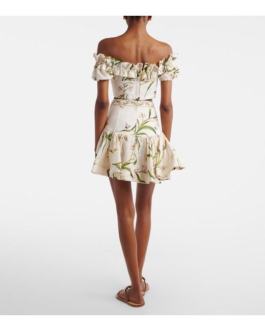Agua Bendita Metallic Jacarina Printed Linen Miniskirt
