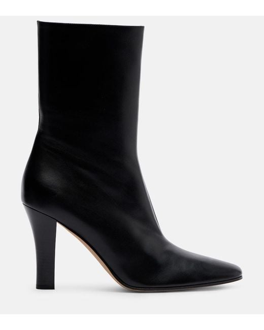 The Row Black Mona Leather Ankle Boots