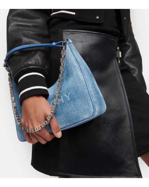 Givenchy Blue Embellished Leather-trimmed Denim Shoulder Bag